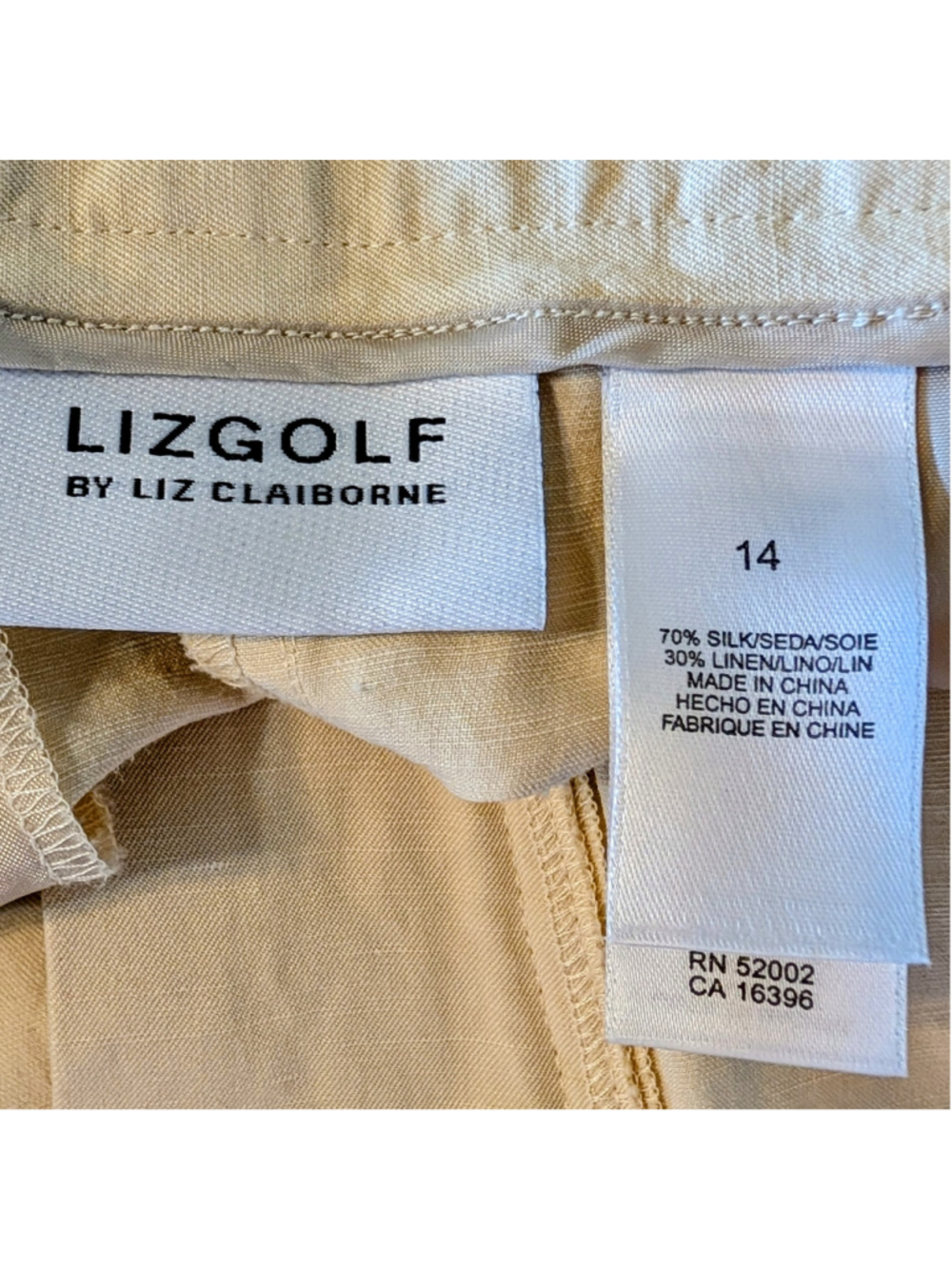 Liz Claiborne LizGolf Silk Linen Pants Beige Straight Leg Minimal Quiet Luxury - Picture 3 of 12